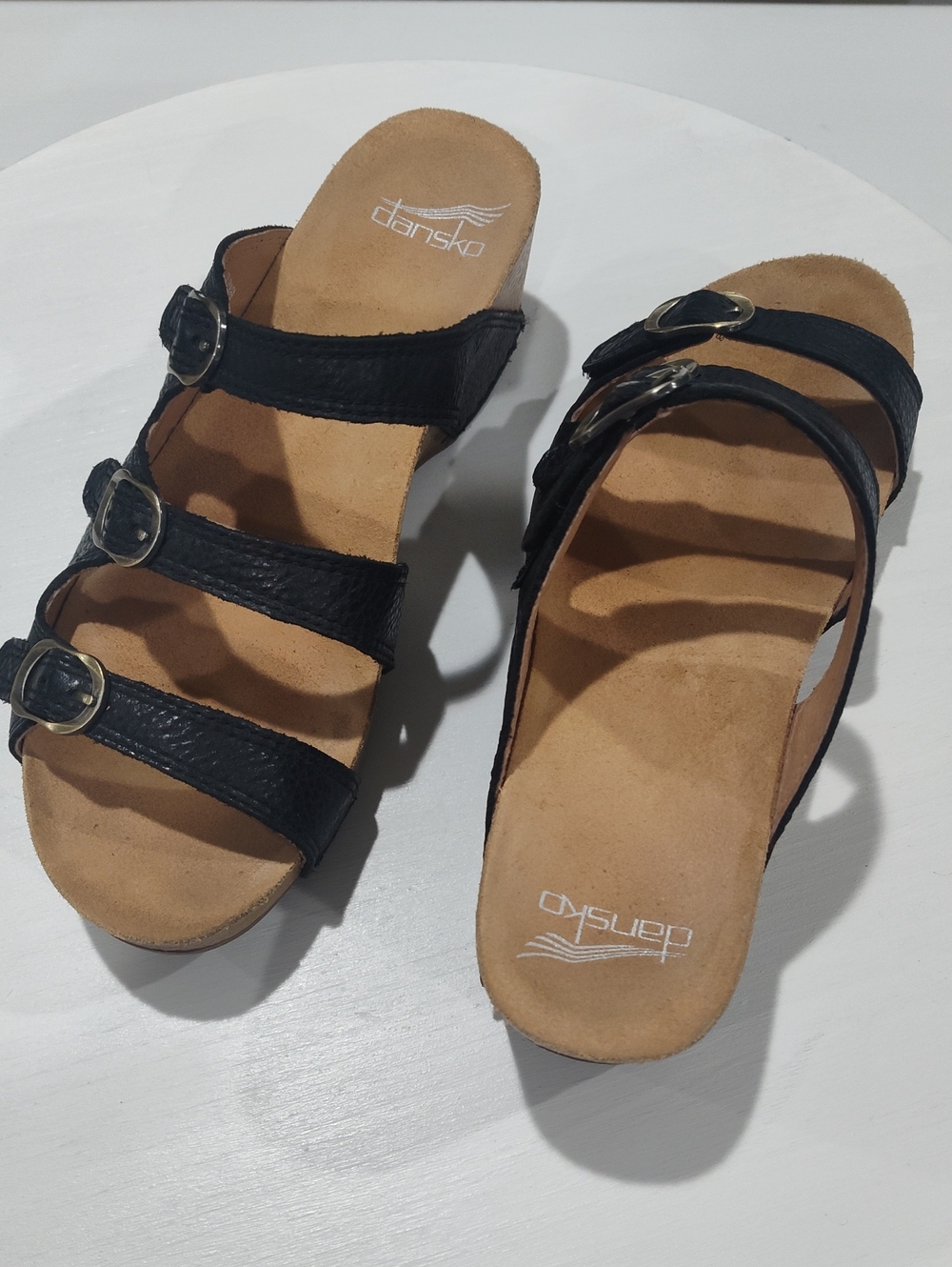 Dansko Tarin Black Leather Triple-Buckle Slide Wedge Sandals Size 38 - Picture 7 of 11